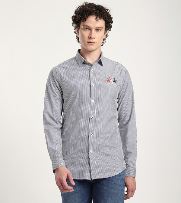 Striped Logo Embroidered Shirt