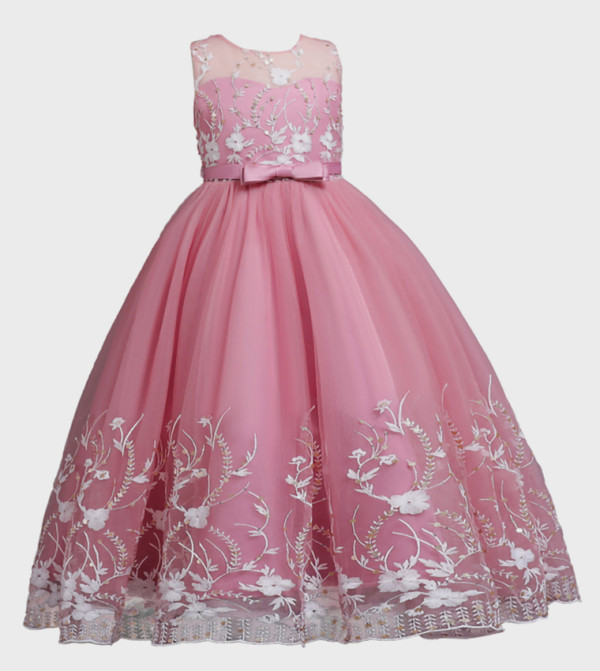 Embroidered Illusion Neck Party Gown