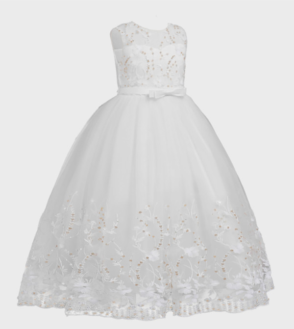 Embroidered Illusion Neck Party Gown