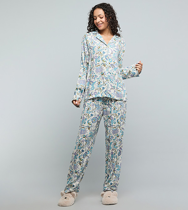 Floral Print Lapel Collar Pyjama Set