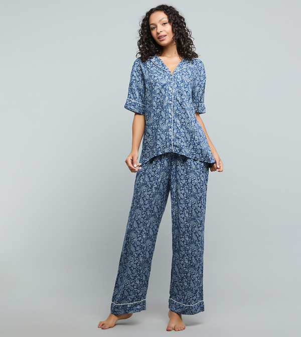 Paisley Print Lapel Collar Pyjama Set
