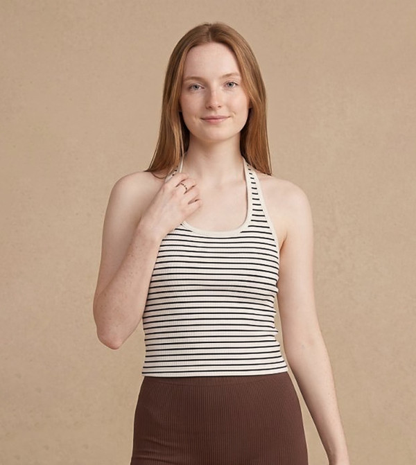Striped Halterneck Backless Sleeveless Top