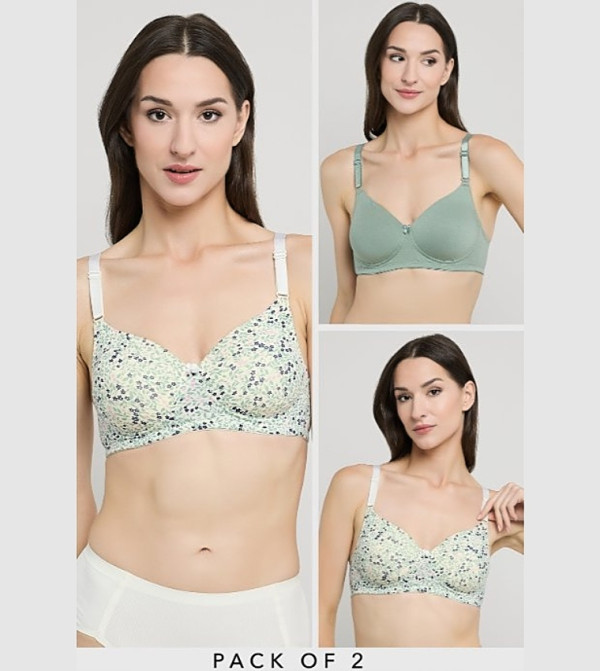 2 Pack Floral Print Non Wired Full Cup Bra