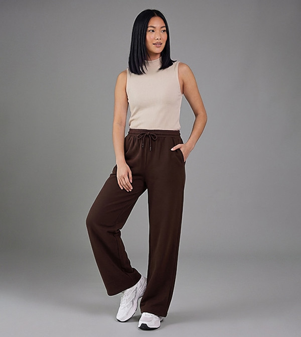 Solid Wide Leg Pants with Drawstring Waist