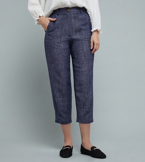 Woven Carrot Fit Pants with Button Closure