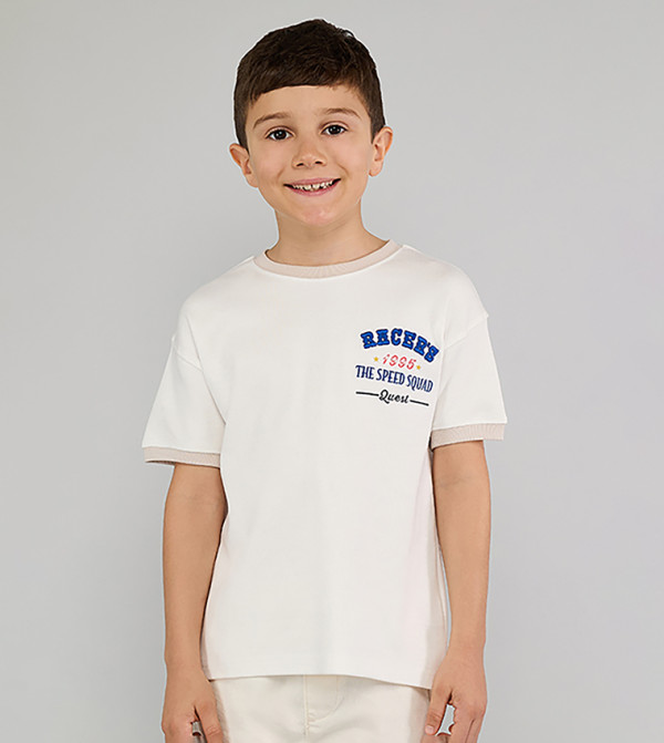 Embroidered T-Shirt with Crew Neck and Short Sleeves