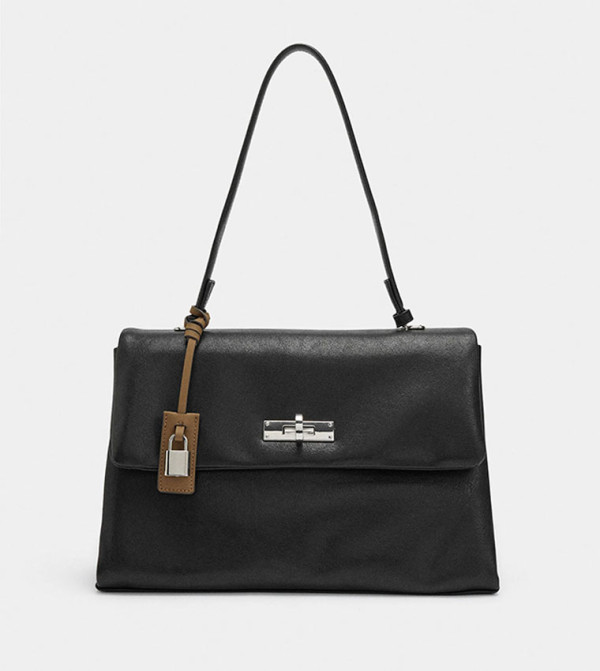 Textured Twist Lock Flap Tote Bag