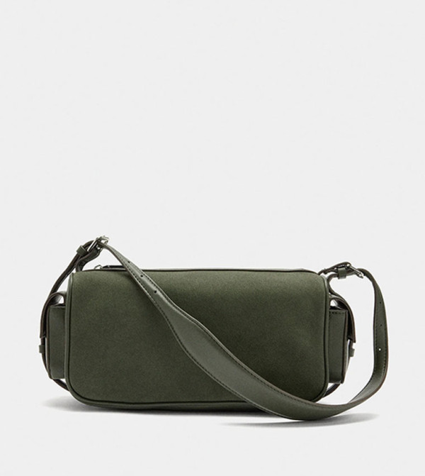 Solid Shoulder Bag with Side Pockets