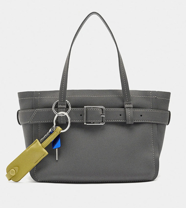 Textured Tote Bag with Belt