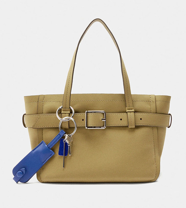 Textured Tote Bag with Belt