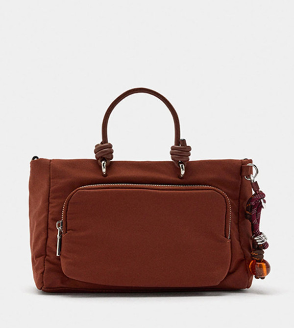 Charm Detail Nylon Tote Bag