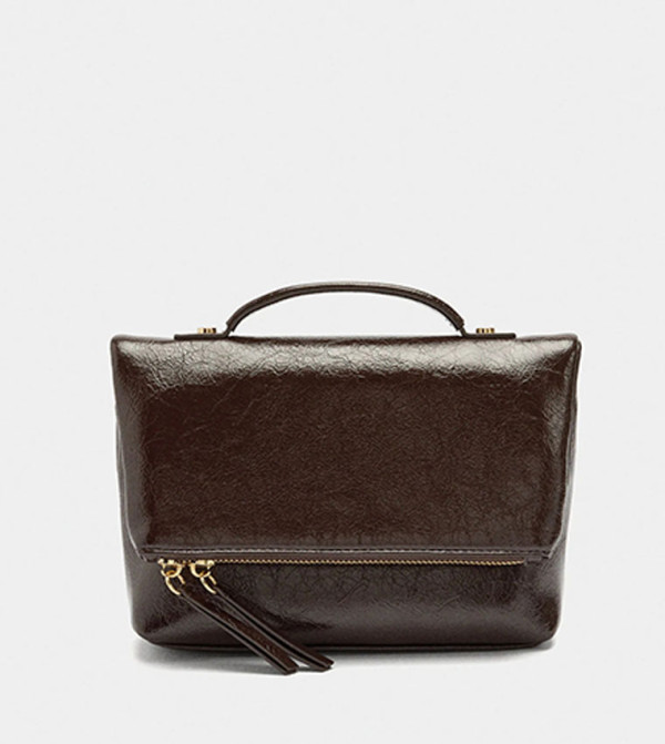 Textured Flap Top Handle Bag