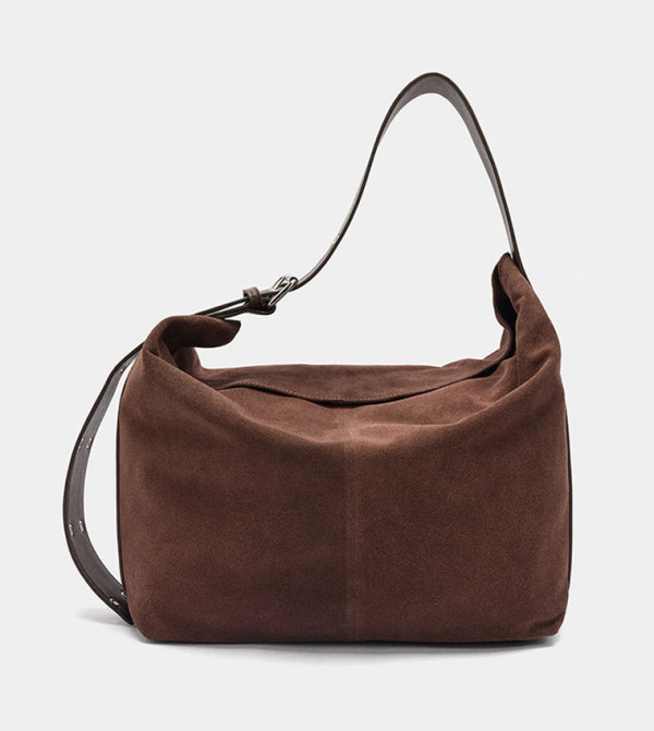 شنطة كتف جلد سويدي سادة