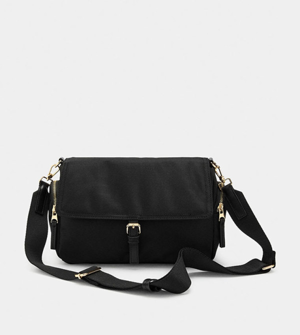 Solid Flap Nylon Crossbody Bag