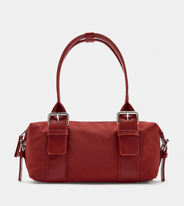 Solid Shoulder Bag with Buckles