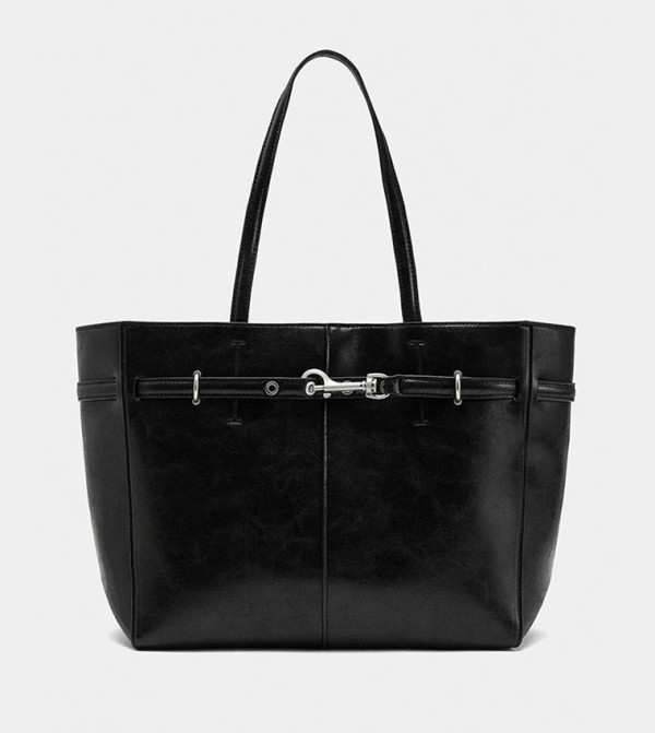 Textured Tote Bag with Belt