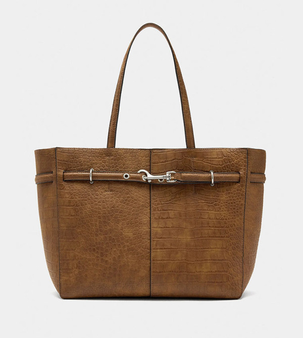 Textured Tote Bag with Belt
