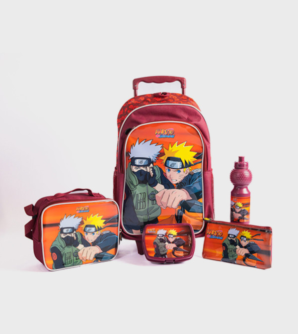 18 Inch Trolley Bag Set With Lunch Bag, Pencil Case, Water Bottle & Lunch Box – Maroon