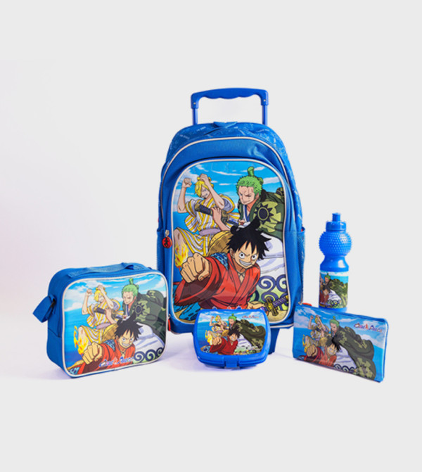 18 Inch Trolley School Bag Set With Lunch Bag, Pencil Case, Water Bottle & Lunch Box – Multicolor