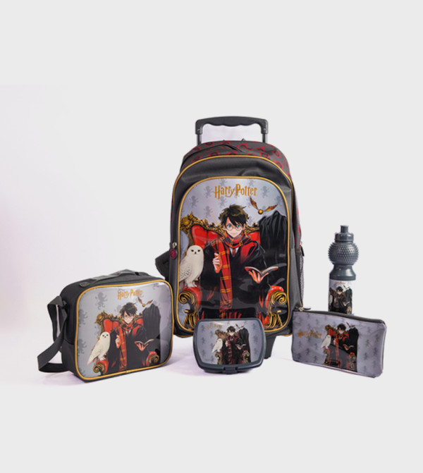 18-Inch Trolley Bag Set With Lunch Bag, Pencil Case, Water Bottle & Lunch Box – Dark Grey