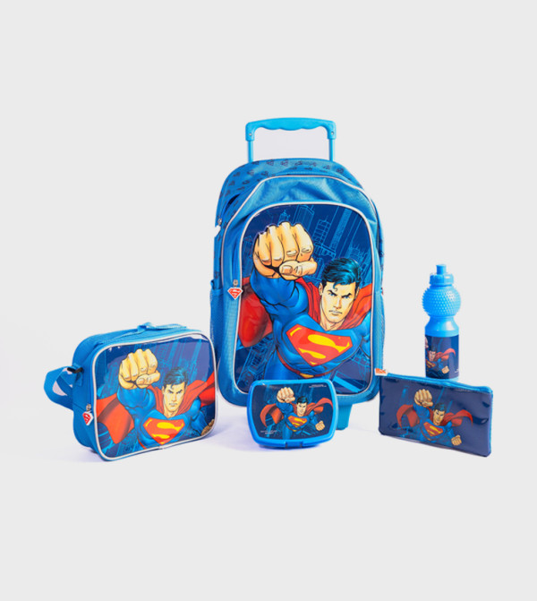 18 Inch Trolley Bag Set – Includes Lunch Bag, Pencil Case, Water Bottle & Lunch Box – Blue
