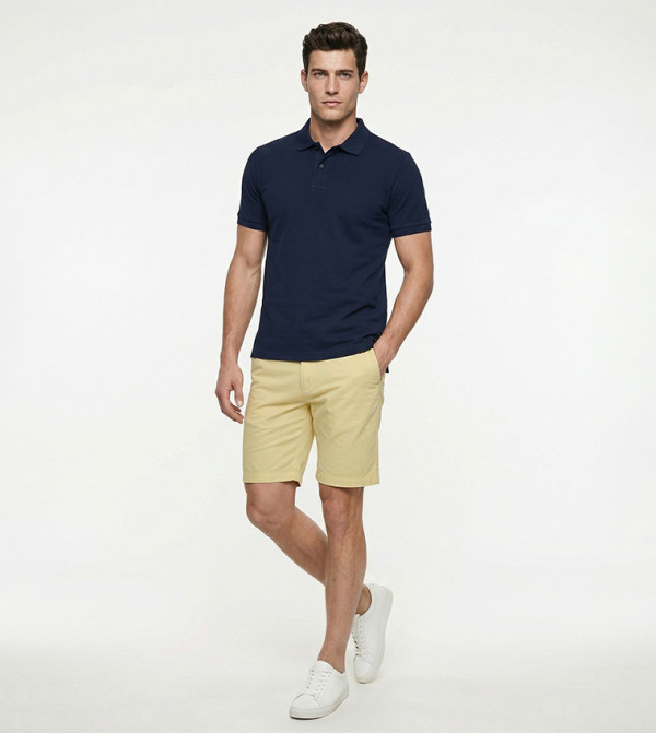 Solid Button Closure Shorts