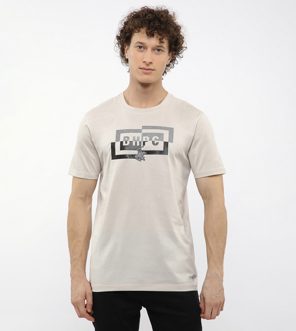 تيشيرت بطبعة شعار ورقبة مستديرة  