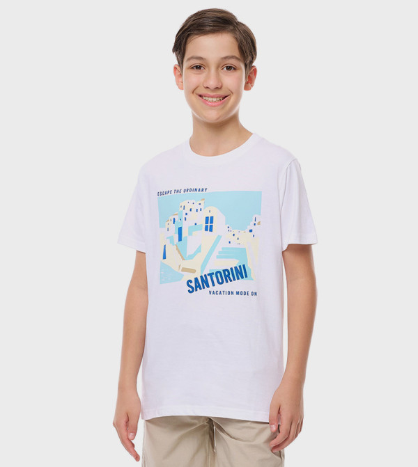 Printed T-Shirt with Crew Neck and Short Sleeves