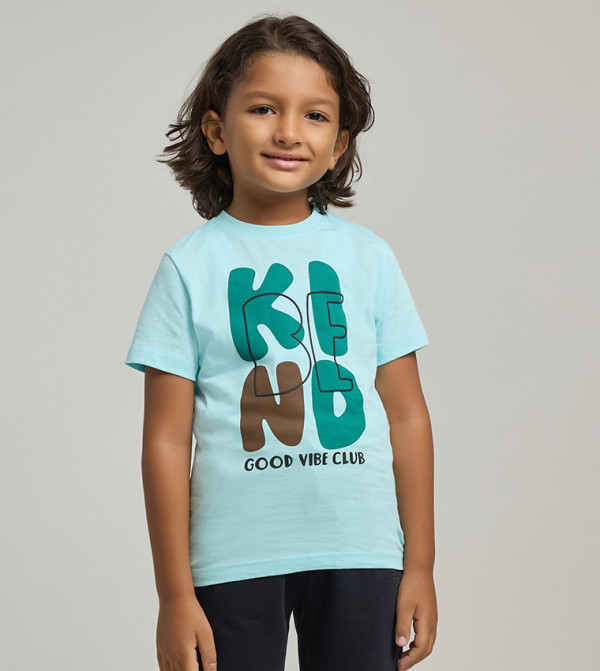 Typograpghy Print T-Shirt with Crew Neck and Short Sleeves