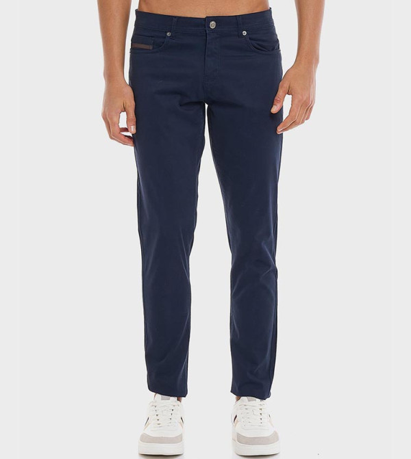 Solid Slim Fit Pants with Button Closure