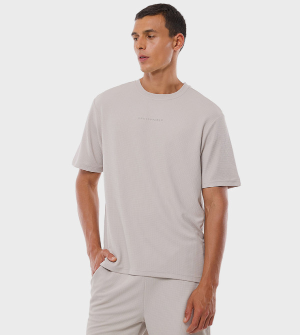 Waffle Textured T-Shirt with Crew Neck and Short Sleeves