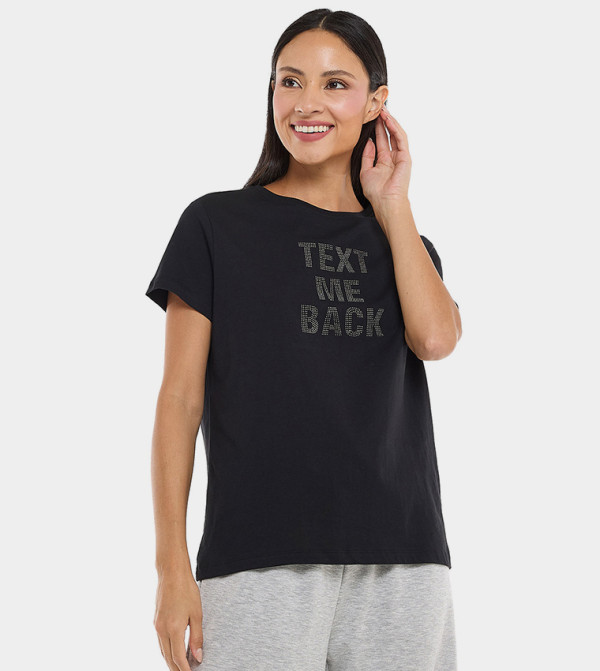 Embellished T-Shirt with Crew Neck and Short Sleeves