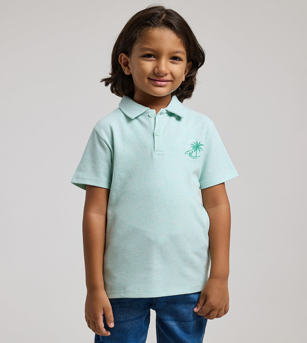 Textured Polo T-Shirt with Short Sleeves