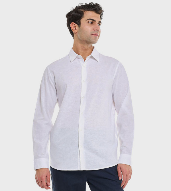 Solid Shirt With Stand Collar and Long Sleeves
