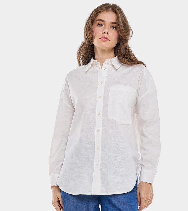 Pocket Detail Shirt with Classic Collar and Long Sleeves
