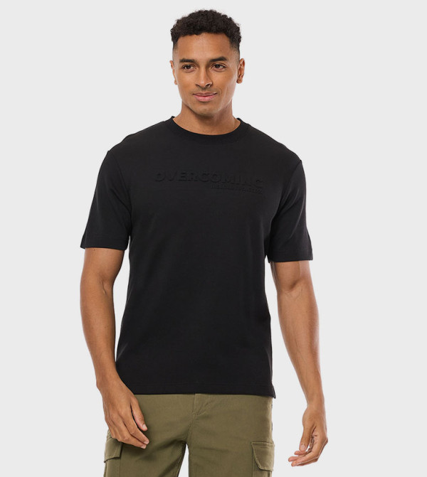 Embossed T-Shirt with Crew Neck and Short Sleeves