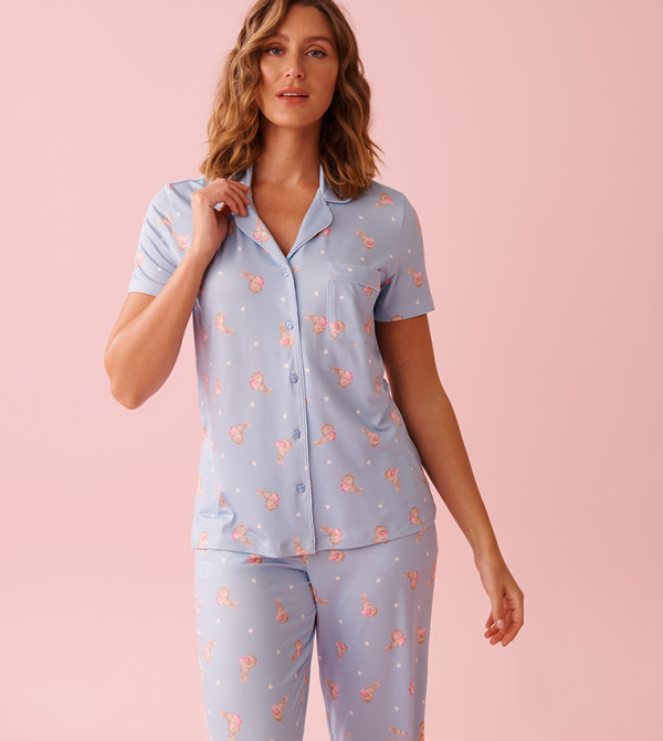 Bunny Print Super Soft Button-Down Sleep Shirt