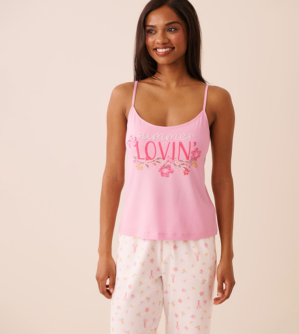 Summer Floral Print Super Soft Cami with Shelf Bra