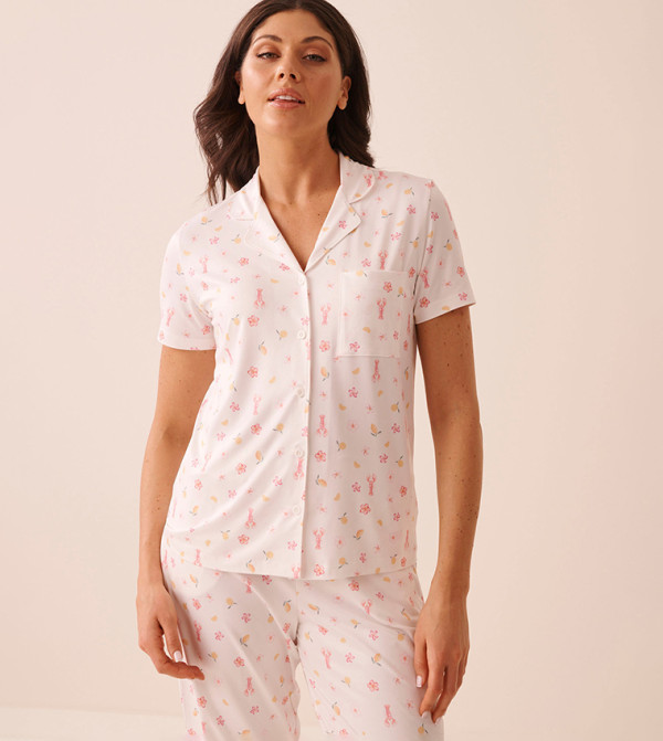 Lobster Floral Print Super Soft Button-Down Sleep Shirt
