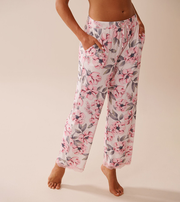 Camellia Print Lace Trim Super Soft Pyjama Pants