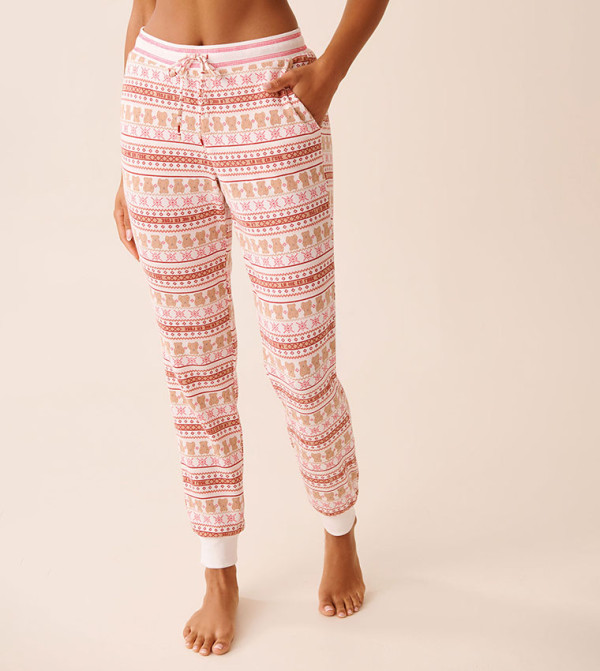 Teddy Bear Print Waffle Knit Jogger Pajama Pants