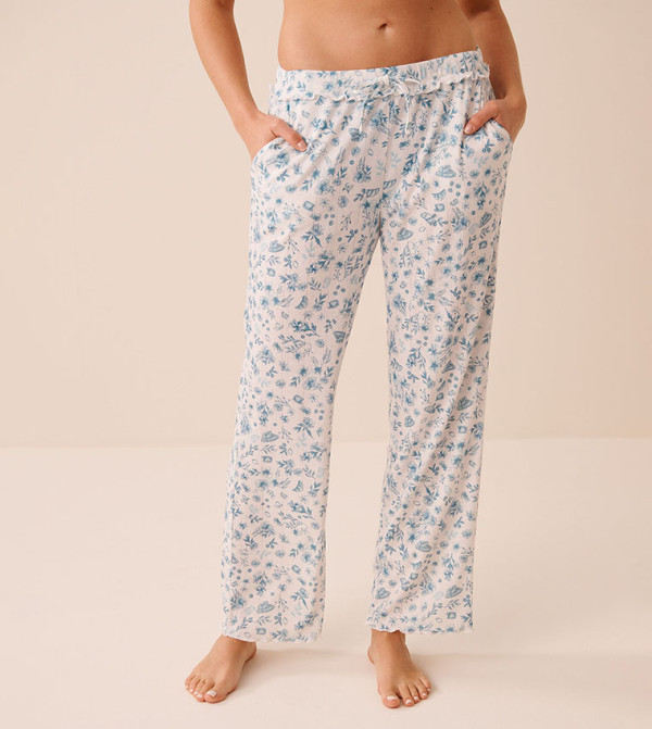 Floral Print Ruffle Hem Pointelle Pyjama Pants