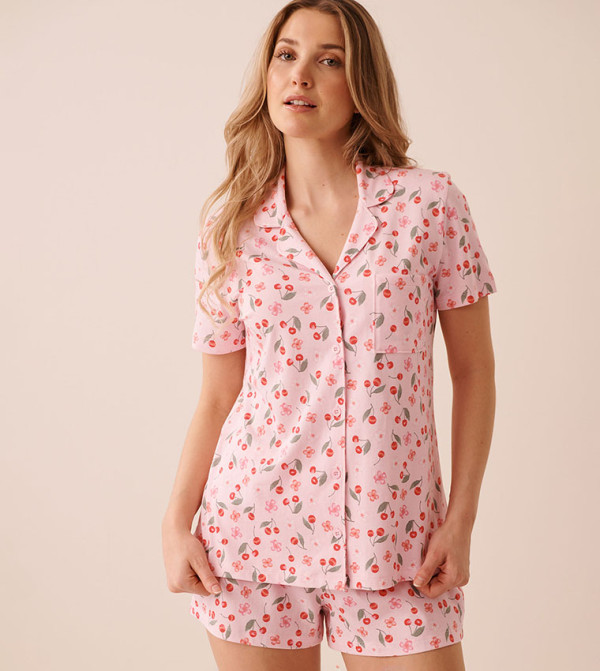 Floral Cherry Print Shirt Pyjama Set