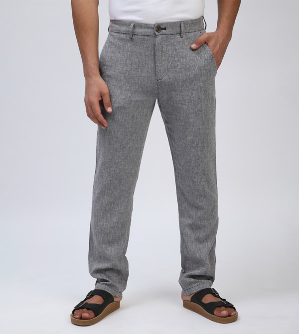 Mid Rise Linen Straight Fit Pants