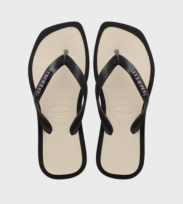 Top Square Toe Fusion Contrast Detail Flip-Flops