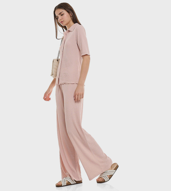 Textured Wide Leg Pants with Elastic Waist