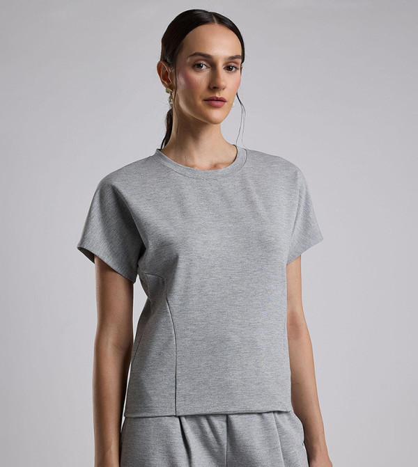 Textured Top with Crew Neck and Short Sleeves