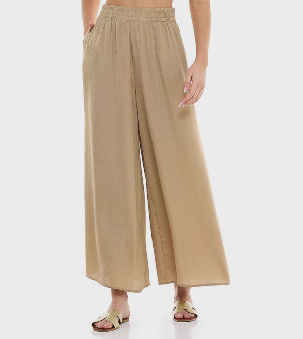 Crinkled Wide Leg Pants with Elastic Waist