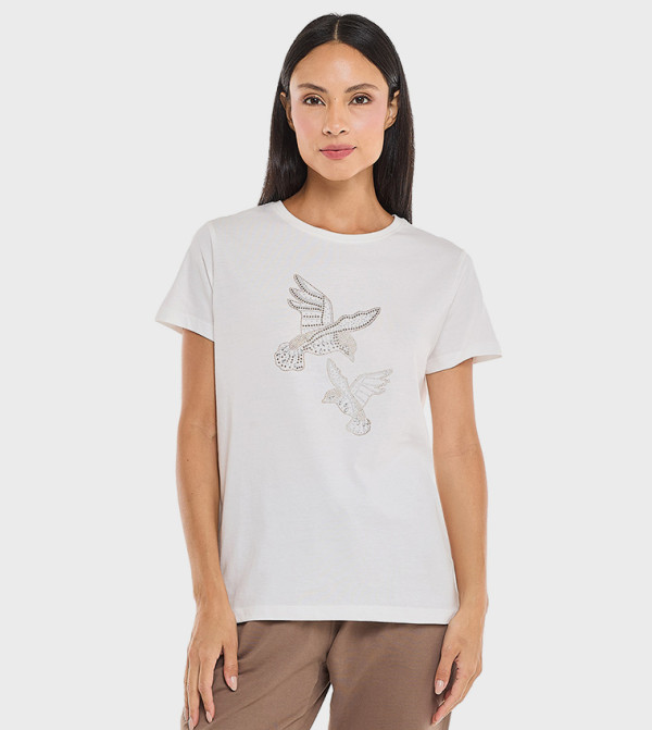 Embellished T-Shirt with Crew Neck and Short Sleeves