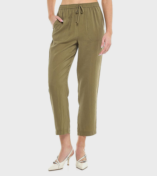 Solid Carrot Fit Trousers with Drawstring Waist